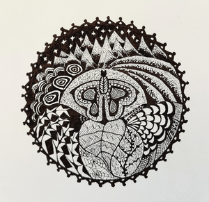 Tekeningen met Oost Indische inkt en kleurpotlood