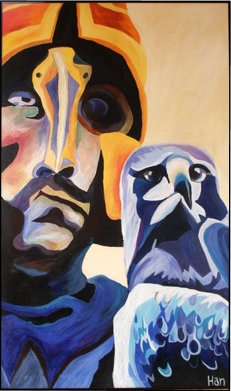 Koene ridder met zijn vogel