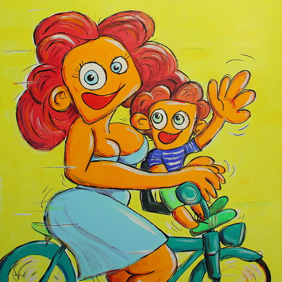 Moeder en kind op de fiets