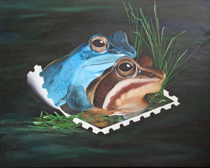 Frogs on a stamp