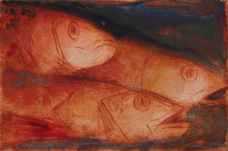 Drie vissen (aquarel bewerkt)