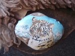 Dieren geschilderd op raw hide (leer zonder vacht) omspannen om stenen. Geschilderd met olieverf.