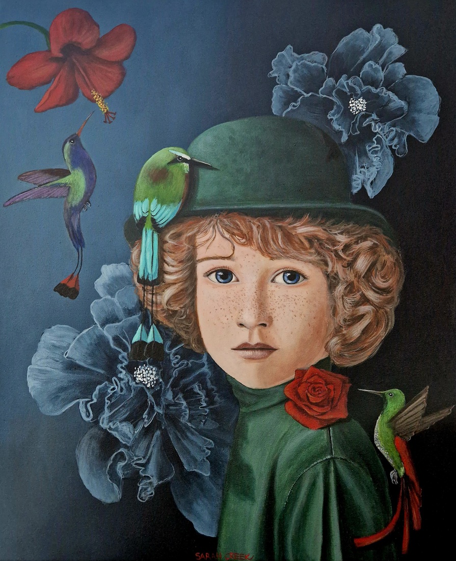 The child with the green bowler hat 