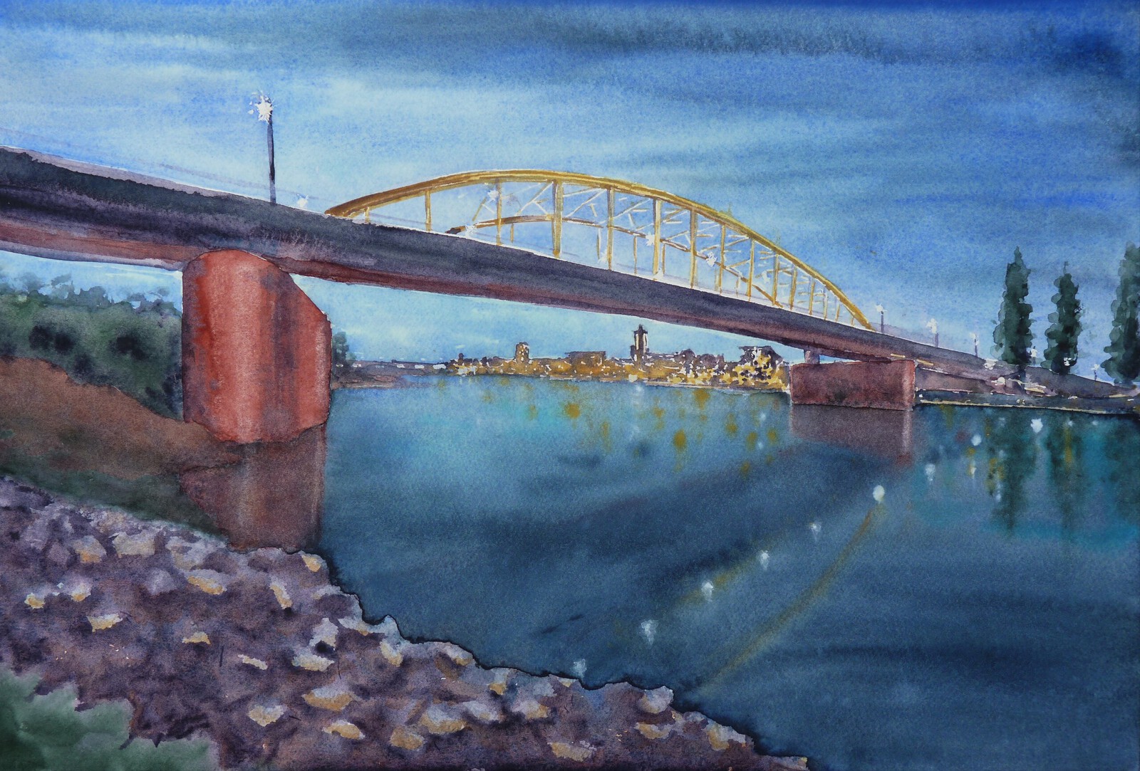 Skyline of Arnhem with the John Frost bridge, The Netherlands