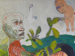 Werk op canvas in gemengde techniek