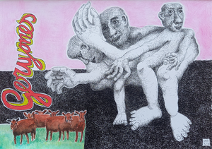 Tekeningen in gemengde techniek geïnspireerd op de twaalf werken van Herakles