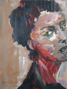 In mijn portretten verwerk ik graag afwisselend prachtige felle kleuren en pasteltinten in grote en kleine vlakken.