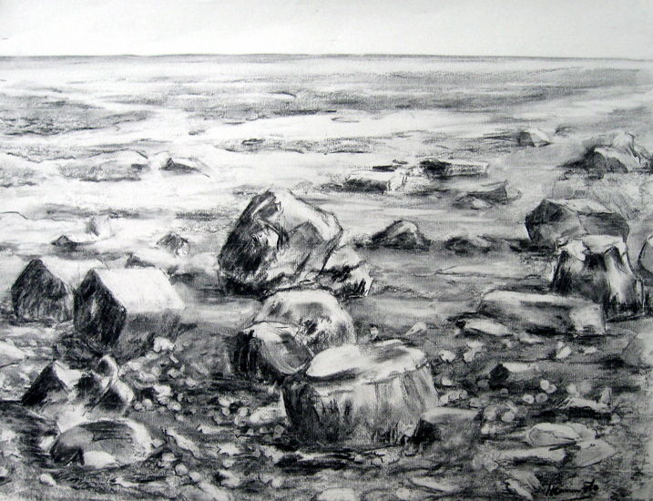 Verstrooide basaltblokken