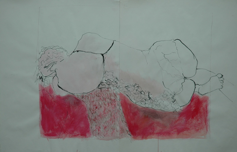 Lying model seen on back