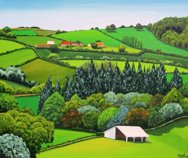 Auvergne-landschap met schuur