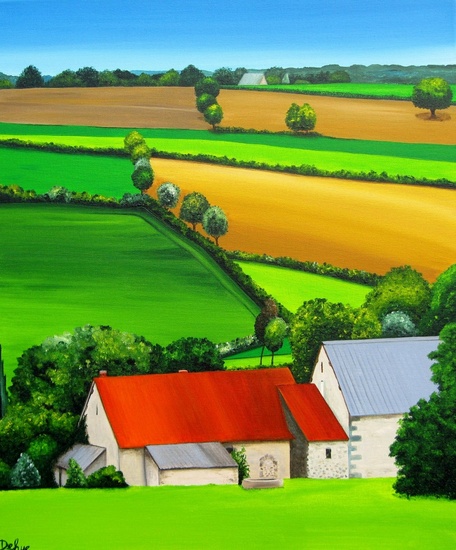 Auvergne-landschap met boerderijen