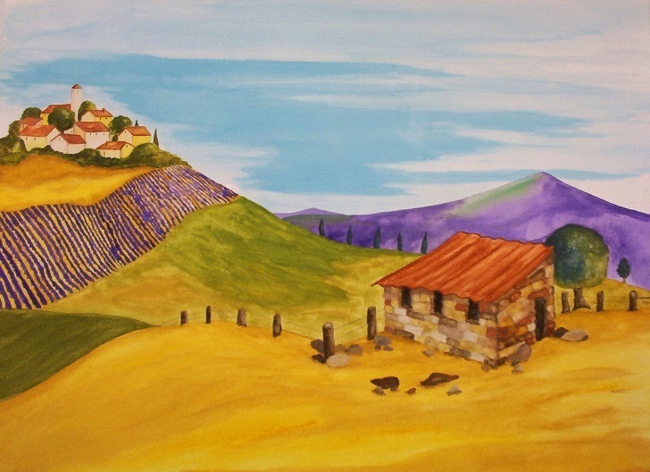 Aquarel Lavendelvelden in Frankrijk