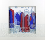 collage zeefdruk sjabloon reliëfdruk tekst lijnen acrylinkt glas