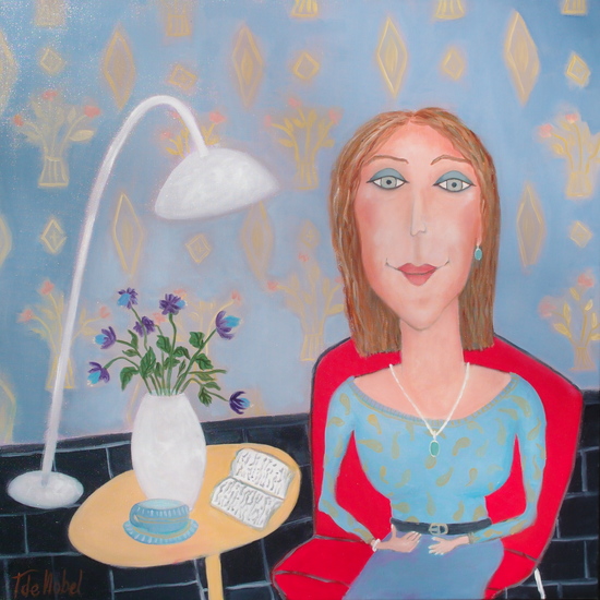 vrouw in blauwe kamer