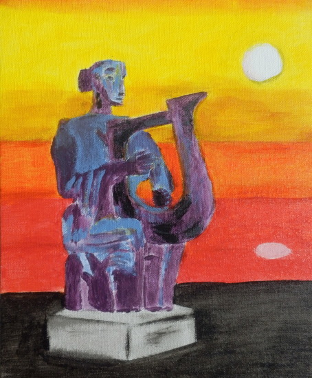 Standbeeld: vrouw met harp