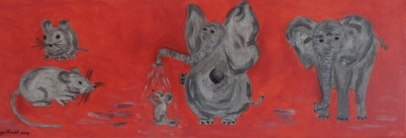 Kinderschilderij, muizen, olifanten