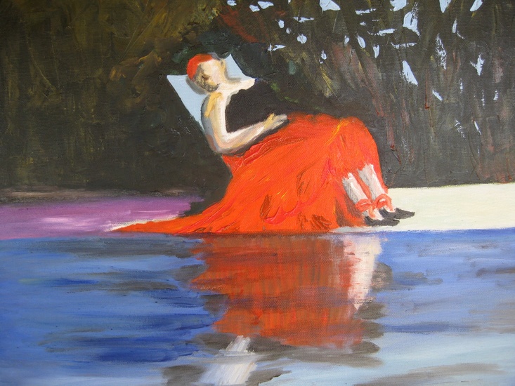 dame aan het zwembad