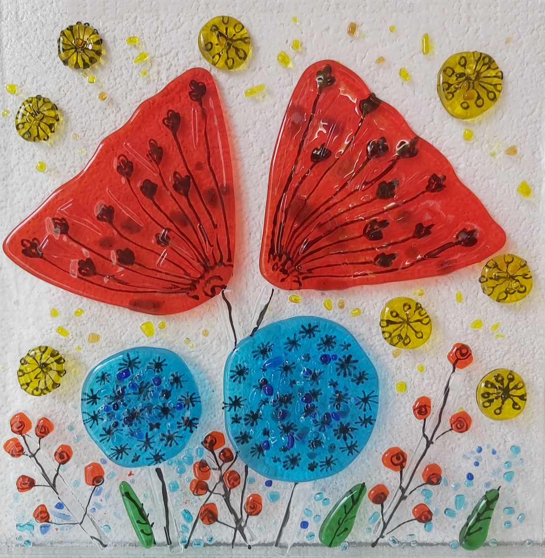 Oranje en blauwe bloemen