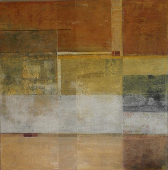 lijnen/blokken in warme geel/bruine tinten