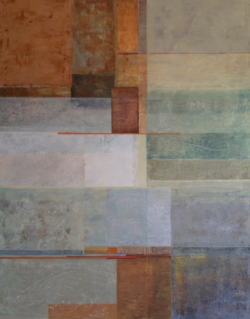 Abstrakt in warm bruin en aqua-frisse kleuren