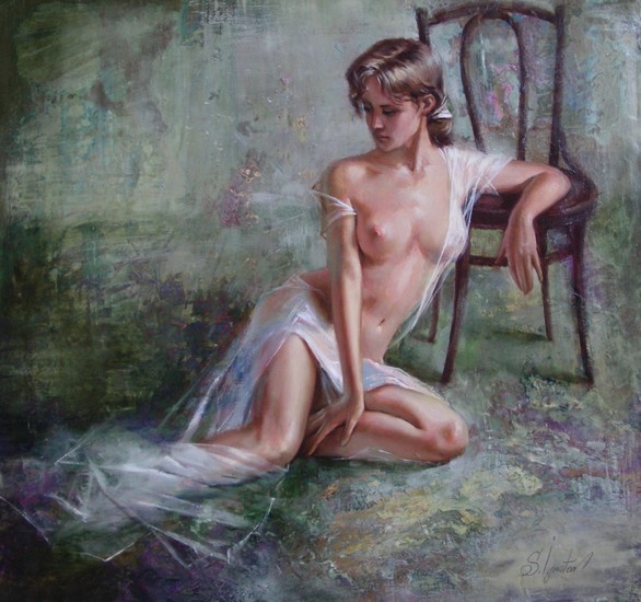 The Girl leaned on the chair