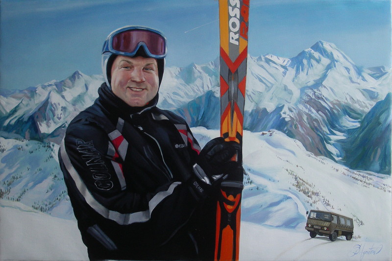 Portrait against the Alps background