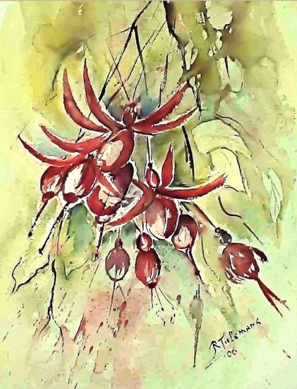 Fuchsia, aquarel van bloemen