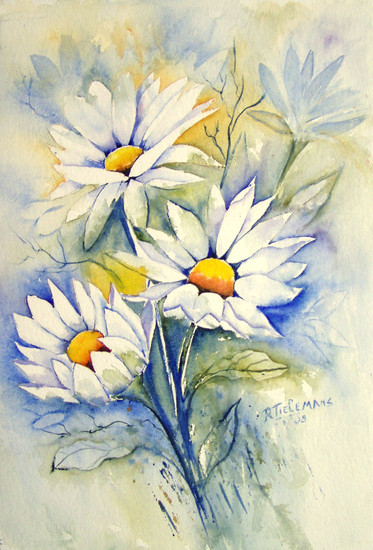 Margrieten, aquarel van bloemen