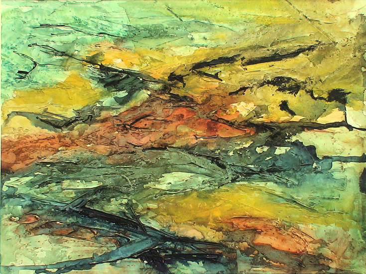 Vulkaan, abstract aquarel