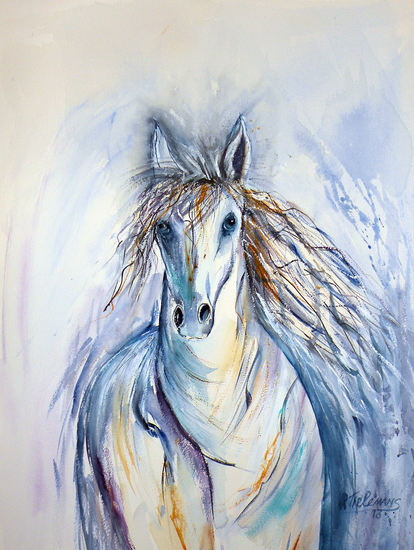 Paard in Galop, aquarel van dier