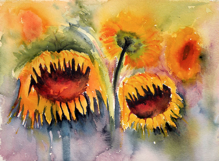 Zonnebloemen, aquarel van bloemen