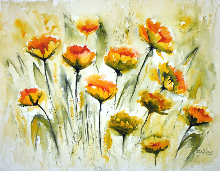 Lentebloemen, aquarel van bloemen