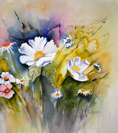 Veldbloemen, aquarel van bloemen