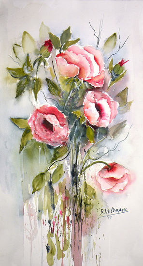 Roze Rozen, aquarel van bloemen
