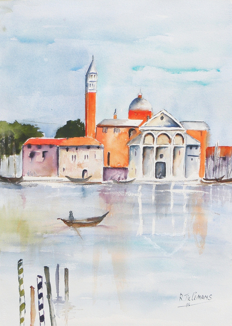 Canal Grande in Venetië, aquarel van stadsgezicht