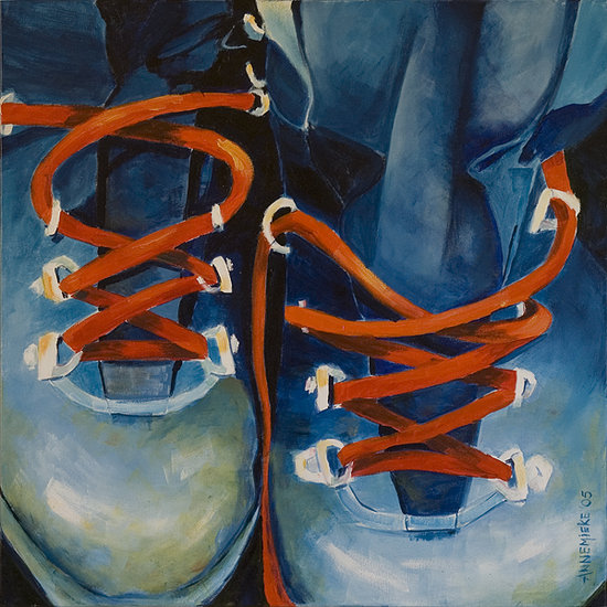 blauwe wandelschoenen detail