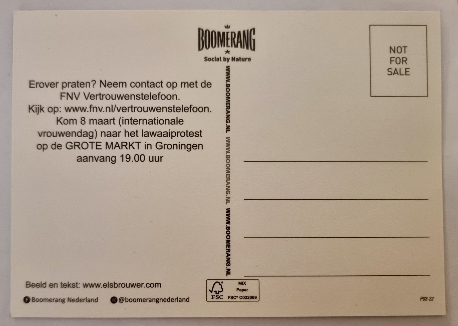 Achterkant van de Boomerang kaart verspreid door Nederland