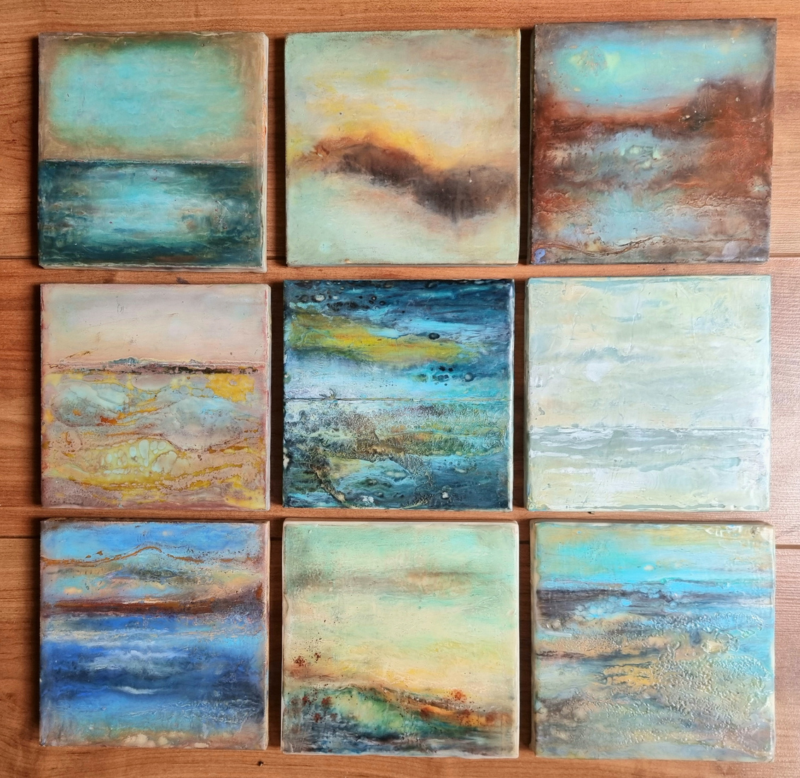 Encaustic landschappen op paneel
