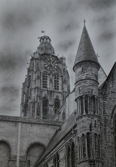 Sint-Walburgakerk in Oudenaarde - Potlood