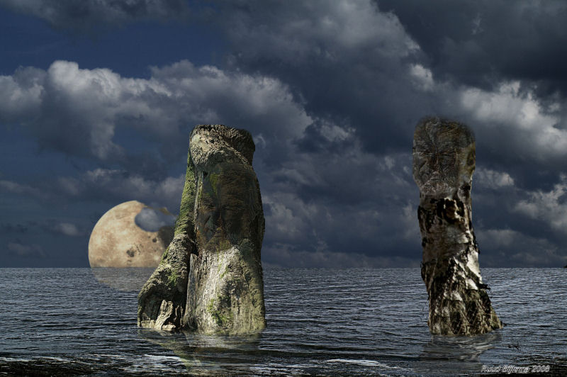 Statues out of the sea.