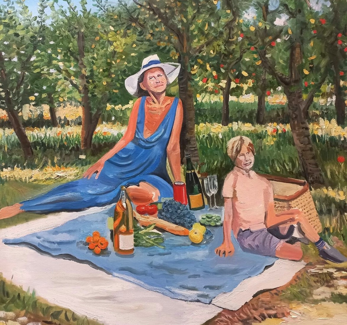 Picknick boomgaard France impressionistisch