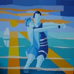 Groep schilderijen, geinspireerd door tangodansers begin vorige eeuw in de Belgische badplaats Ostende.