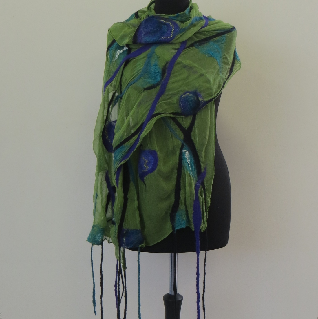 Groene sjaal zijde met wol