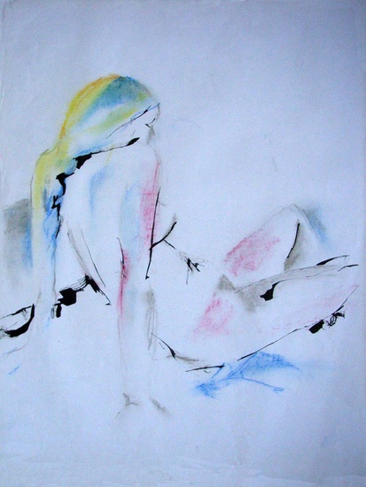 Modeltekening met oost-indische inkt en pastelkrijt