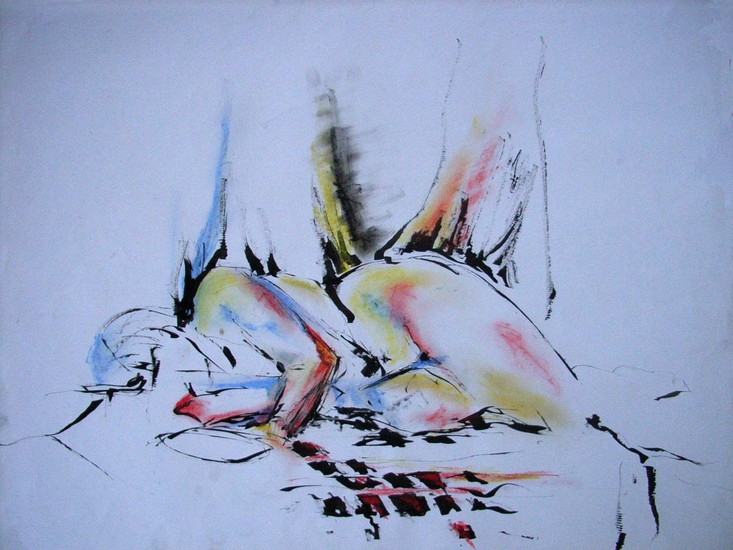 Modeltekening met oost-indische inkt en pastelkrijt