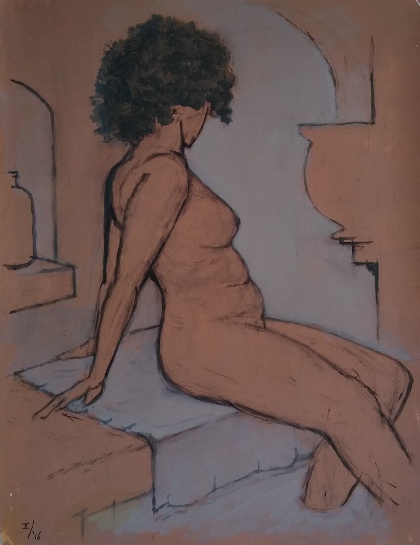 model schrijlings zittend