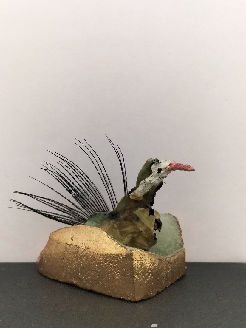 mixed media in spiegelkastje in lijst