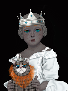 The intimate human-animal relationship is portrayed with the girl and her cat. For better or worse. Care and comfort. Like big buddies. The boundary between humans and animals becomes blurred.
Digital painting printed on dibond or fine art paper in various sizes