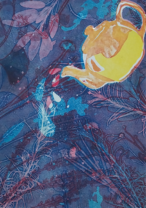 Vertrokken van het thema 'thee' druk ik met bloemen, planten en vormen die we terugvinden in de theecultuur.