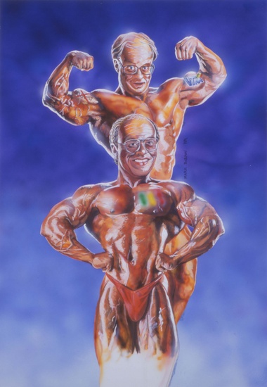 Mike en Guido als bodybuilders